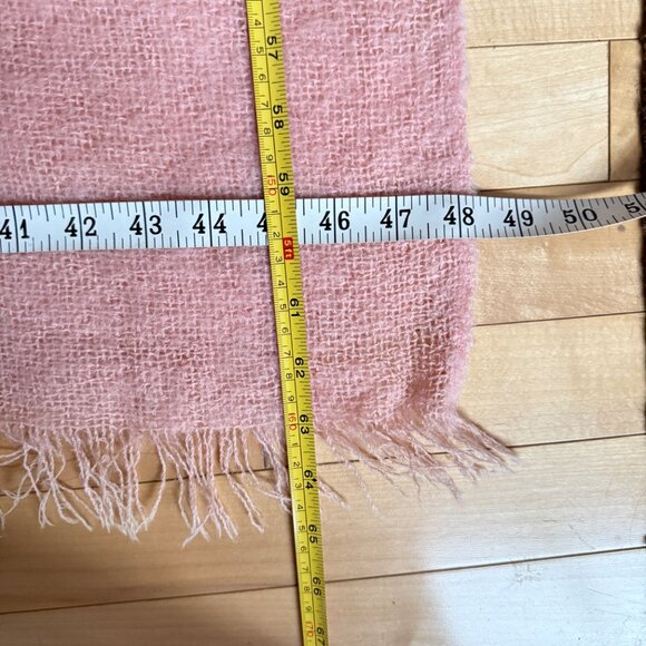 Vintage Mohair Wool Blend Blanket Pastel Plaid Fringe Purple Pink 48 x 64 - Picture 9 of 9